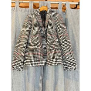TALBOTS Women Houndstooth Blazer Jacket Red Accent Button Front Size 14